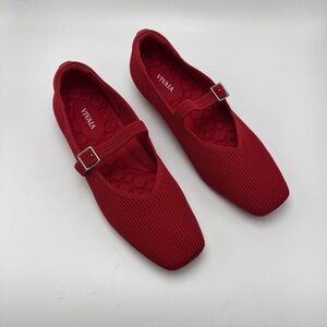 Vivaia Square-Toe Ballet Flat Mary-Jane Ruby Red Women’s 41.5 US 10